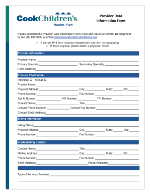 Provider Data Information Form
