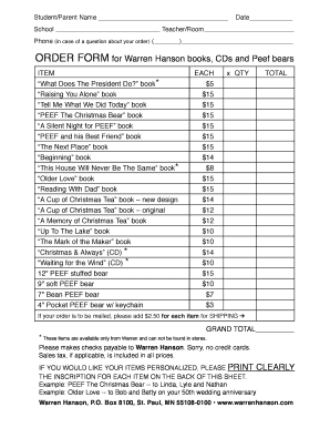 Warren Hanson Order Form