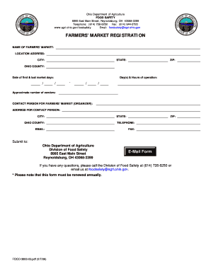 Ohio Farmers Market Registration Form