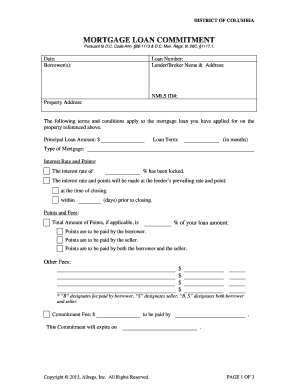 District of Columbia Mortgage Loan Commitment