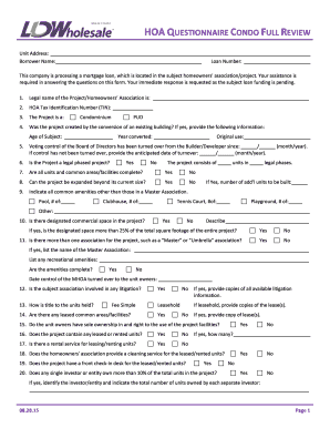 HOA Questionnaire Condo Full Review