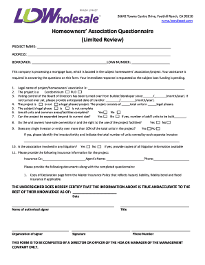 Homeowners' Association Questionnaire