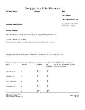 Mortgage Loan Broker Disclosure Agreement