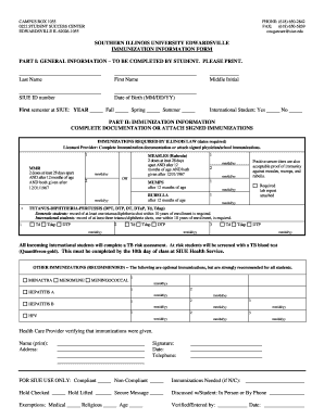 Southern Illinois University Immunization Form