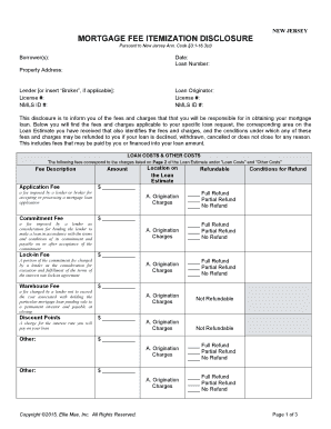 New Jersey Mortgage Fee Itemization Disclosure