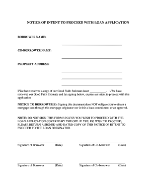 Notice of Intent to Proceed with Loan Application