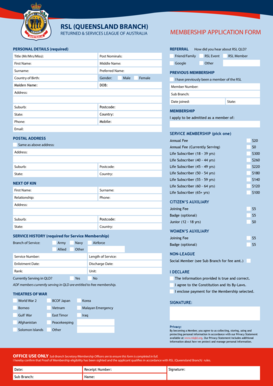 RSL Queensland Membership Application Form