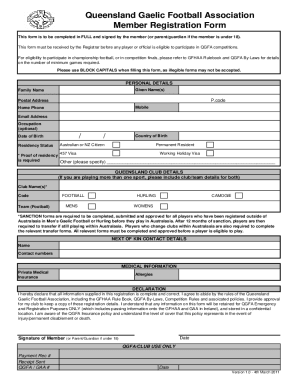 Queensland Gaelic Football Association Member Registration Form