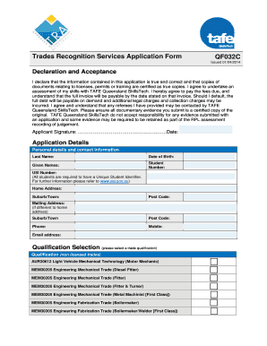 Trades Recognition Services Application Form