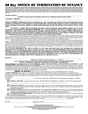 60 Day Notice of Termination of Tenancy