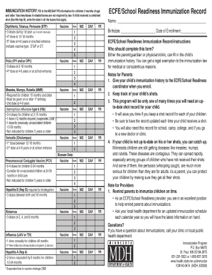 ECFE/School Readiness Immunization Record