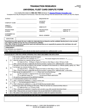 Universal Fleet Card Dispute Form