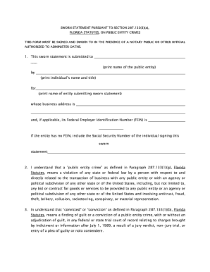 Sworn Statement for Public Entity Crimes