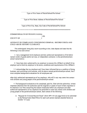 Affidavit of Compliance for Criminal Record and Child Abuse Clearance