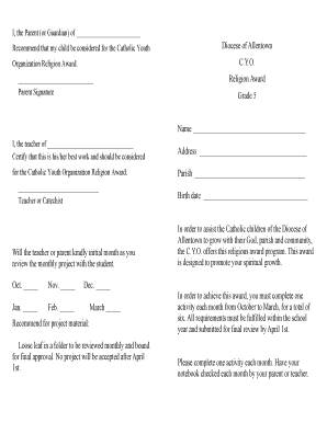 CYO Religion Award Nomination Form