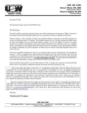 USW HRA Fund Special Enrollment Form for Adult Children
