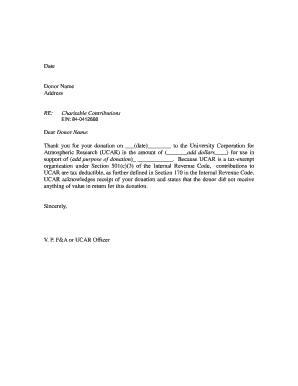 Charitable Donation Acknowledgment Letter