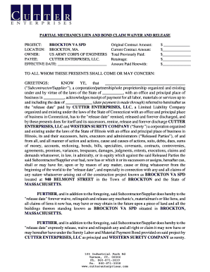 Partial Mechanics Lien and Bond Claim Waiver and Release