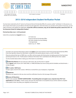 2015-2016 Independent Student Verification Packet