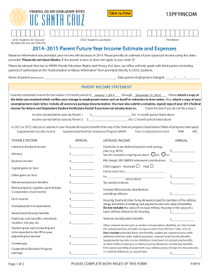 UCSC Parent Future Year Income Estimate and Expenses