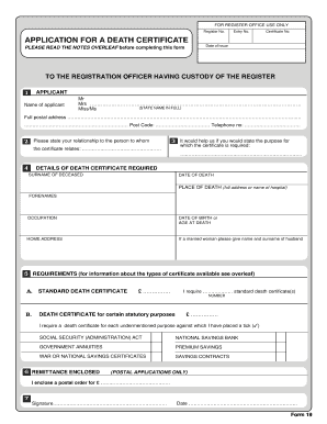 Application for a Death Certificate