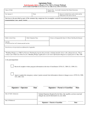 YMCA Child Care Agreement Form