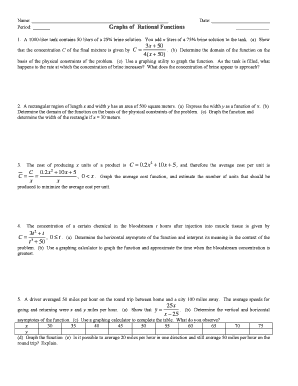 Graphs of Rational Functions Worksheet
