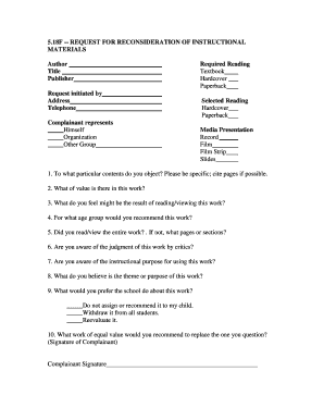 Request for Reconsideration of Instructional Materials