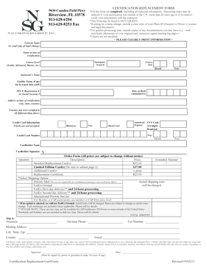 NAUI Certification Replacement Form