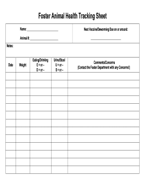 Foster Animal Health Tracking Sheet