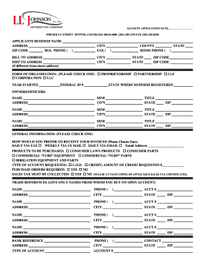 L.L. Johnson Distributing Company Credit Application