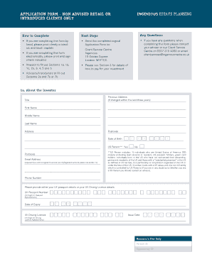 Non Advised Retail Estate Planning Application Form