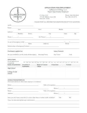 LaMunyon Drilling Employment Application Form