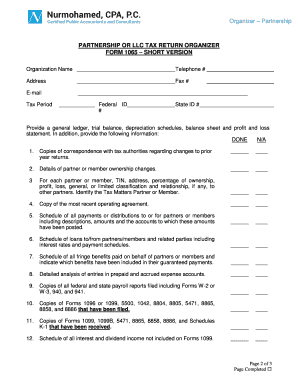 Partnership Tax Return Organizer Form 1065
