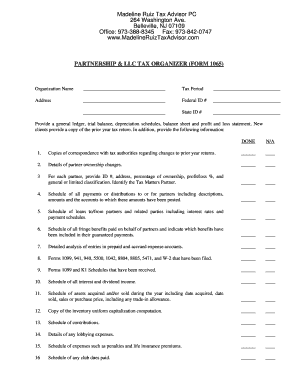 Partnership and LLC Tax Organizer Form 1065