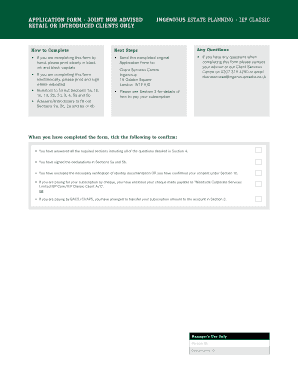 Joint Non Advised Estate Planning Application Form