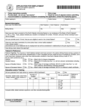 North Dakota Employment Application Form