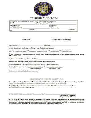 Louisiana Justice of the Peace Court Statement of Claim