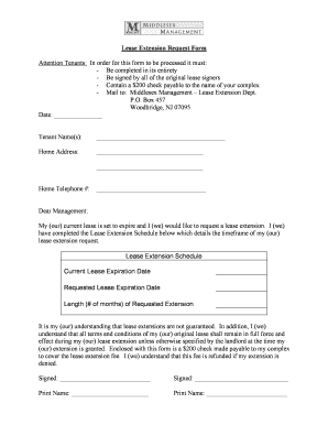 Lease renewal agreement template - Lease Extension Request Form - Middlesex Management