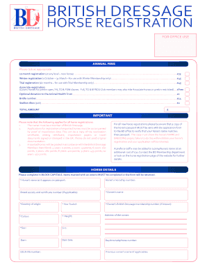 British Dressage Horse Registration Form