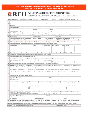 Adult Player Registration Form