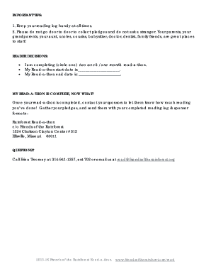 Rainforest Read-a-thon Participation Form