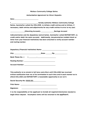 Authorization Agreement for Direct Deposits