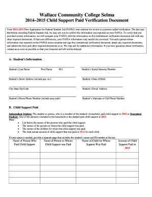 2014–2015 Child Support Paid Verification Document