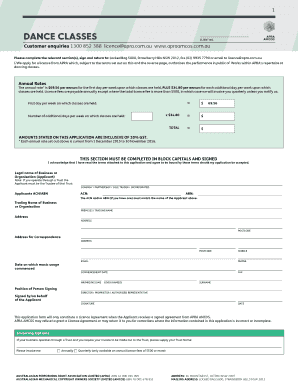 APRA Dance Classes Licence Application