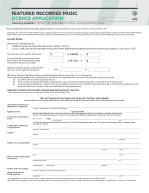 APRA AMCOS Featured Recorded Music Licence Application