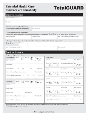 Extended Health Care Evidence of Insurability Form