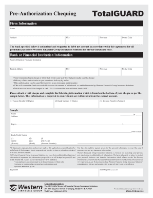 Pre-Authorization Chequing Agreement