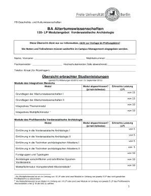 Übersicht erbrachter Studienleistungen