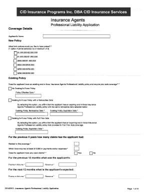 Insurance Agents Professional Liability Application